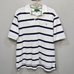 Polo Ralph Lauren Rugby Shirt Men 3XL Tall White Stripe Pique Preppy Vintage Y2K